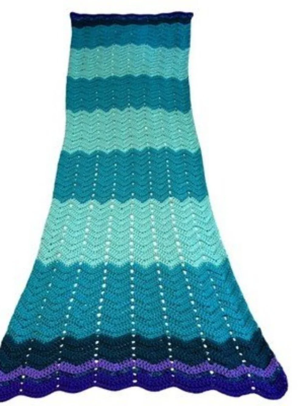 Handmade Crochet Chevron Ripple Lap Afghan Throw Teal Aqua Blue Purple 24x61